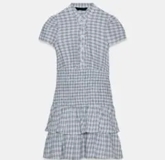 ZARA チェックフリルワンピース ブルー - メルカリ