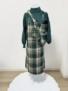 #チェックワンピース#3点セット#グリーン