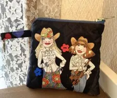 ロラライハリス★カウガールちゃんアップリケ★ミニポーチ　ホルダーつき