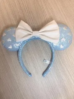 ディズニーカチューシャ ミニー水色 ハート模様 リボン