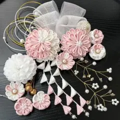 PS09 つまみ細工の髪飾り-ピンク- 七五三　成人式　卒業式