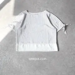 美品/OPAQUE.CLIP/半袖ブラウス/40/ホワイト/ストライプ/リボン袖
