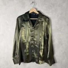 90s USA古着 ゴールド 長袖オープンカラーシャツ Lサイズ vintage