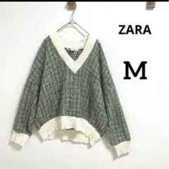 【ZARA】Vネック　個性的なトップス　コットン100% ドロップショルダー