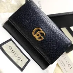付属品完備❗️新品同様✨グッチ　6連キーケース　GGマーモント黒ゴールド金具レザー