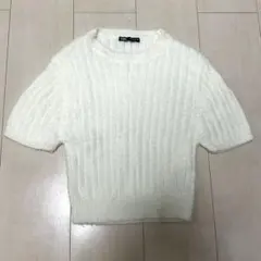 ZARA 半袖 ニット トップス ホワイト XS ショート丈 リブニット 新品