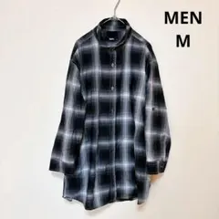 チェックシャツ メンズ L ブラック グレー 長袖 カジュアル 古着