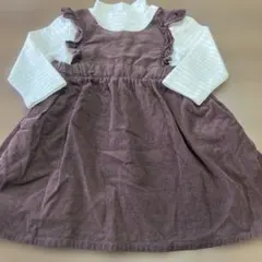 petit main コーデュロイワンピース　ドッキング　 90 ラメ