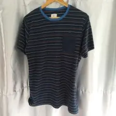 Quiksilver ネイビー ストライプ Tシャツ L