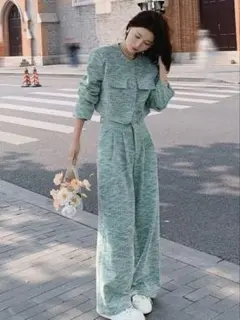 る*様 グリーン系ツイード セットアップ