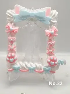 ホイップデコ　B8 硬質カードケース　ネコ耳　ピンク　ブルー　リボン