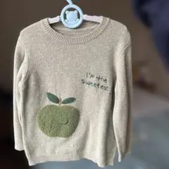リンゴ刺繍 ニットセーター グレー