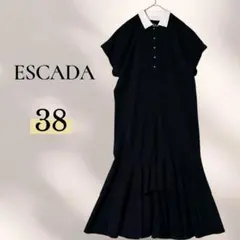 ESCADA 半袖ロングワンピース 38 黒 フレアスカート イタリア製のサムネイル