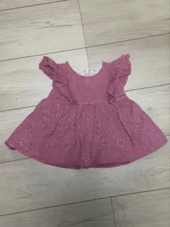 petit main ピンク刺繍フレアトップス 80