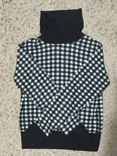 白黒　チェック柄　タートルネック　カットソー　ノーブランド　M