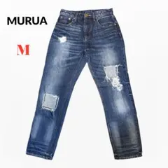 MURUA ダークブルー ハイウエスト ダメージデニムパンツ Mのサムネイル