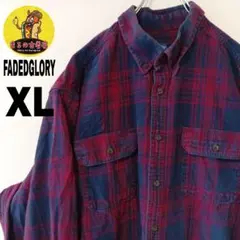 USA古着 FADEDGLORY　ネルシャツXL　ネイビーえんじ　チェック