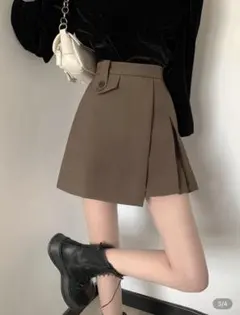 ブラウン プリーツスカート ショートパンツ付き