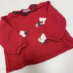 familiar 赤 クマ刺繍 トレーナー 90