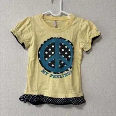 イエロー Tシャツ キッズ ドット柄 フリル付き 半袖Tシャツ