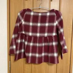 People Tree バーガンディ チェックブラウス M