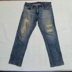 UNIQLO JEANS ダメージ加工 ストレートデニム 34インチのサムネイル