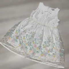 花柄刺繍リボン付きホワイトワンピース　110