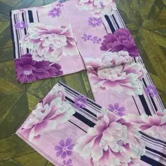 高級変わり織りはんなり可愛いモテゆかた ピンク 大輪牡丹 艶やか浴衣 綿 新品