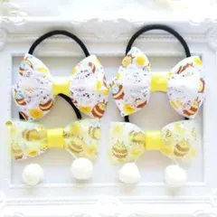 (315)春 リボン 4点セット ヘアゴム♡ ハンドメイド 黄 白 チュール 蜂