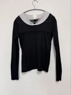 【カシミヤ混&シルク】コントワーデコトニエ S 異素材ニット 切替 黒グレー