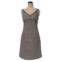 チェックワンピース S ビジュー 膝丈 上品 春 日本製