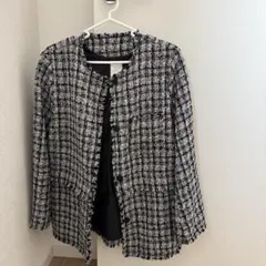 ノーカラーチェックジャケット ブラック・ホワイト