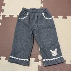 キムラタン　ウサギ刺繍付きグレーのベビーパンツ