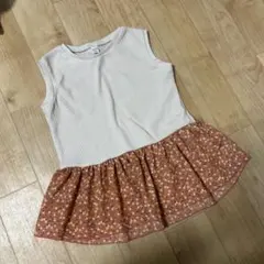 アプレレクール　ワッフル×花柄ドッキングT オレンジ　ノースリーブ　タンクトップ