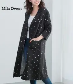 Mila Owen リネン チェスターコート 春アウター ロング 羽織り 水玉