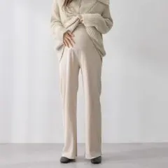Rosemadame ♡ マタニティリブストレートらくちんパンツ・オフホワイトL