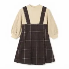 プティマイン ニット トップス チェック柄 スカート ドッキング ワンピース