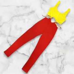 希少！イエロー×レッド バイカラー 肌出し セットアップ M相当 ダンス 仮装