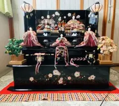 値下げしました】天陽作 雛人形セット 珍しい木製漆塗りの鶴の屏風付き
