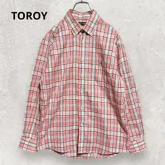TOROY チェック柄ボタンダウンシャツ M ピンク 清潔感 トラッド 春コーデ