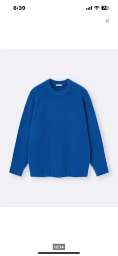 ＧＵ　新品ダグあり　パフニットプルオーバー青 クルーネック セーター XＬサイズ