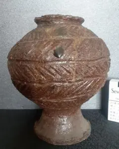 江戸時代　古信楽　檜垣文様　壺　花入れ　花生け　茶道具　茶器　古陶磁器　オブジェ 古信楽 「 桧垣文小壺 」 茶道 花生 - レトロ ＆アート空間