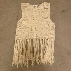 ZARA クロシェ編み フリンジベスト M-Lのサムネイル