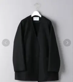 【UNITED ARROWS】 黒 ウール Vネック ノーカラーショートコート