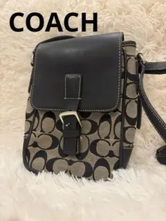 【美品】COACH ショルダーバッグ　シグネチャー　レザー　ブラック