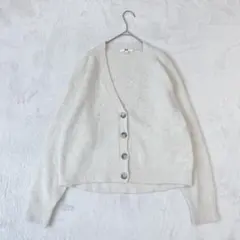ユニクロ| スフレヤーンVネックショートカーディガン【L】クロップド アイボリー