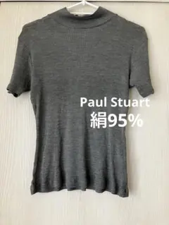 Paul Stuart グレー 半袖 ハイネック　絹混カットソー　Mのサムネイル