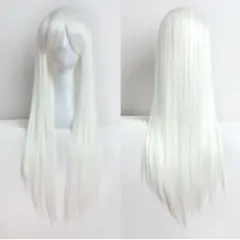 【ホワイト】ストレート ロング ウィッグ コスプレ 80cm 白髪