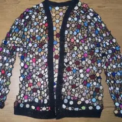 ヴィンテージレース編みビーズ装飾カーディガンカラフル