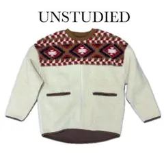 UNSTUDIED ボアトレーナー　フリース　オーバー　ネイティブ　チマヨ柄